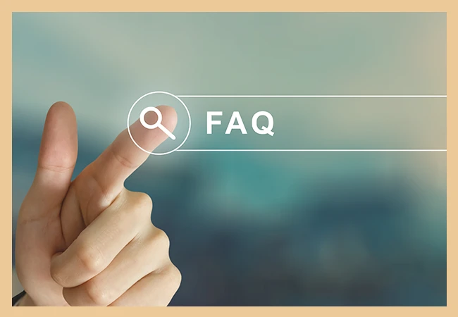 Finger pointing to a search field with FAQ entered